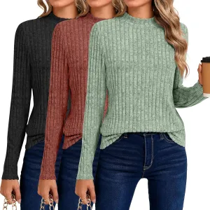 Riyiper 3 Pack Women's Mock Neck Sweaters, Long Sleeve Lightweight Tops Casual Soft Sweaters Knit Slim Fitted Basic Pullover