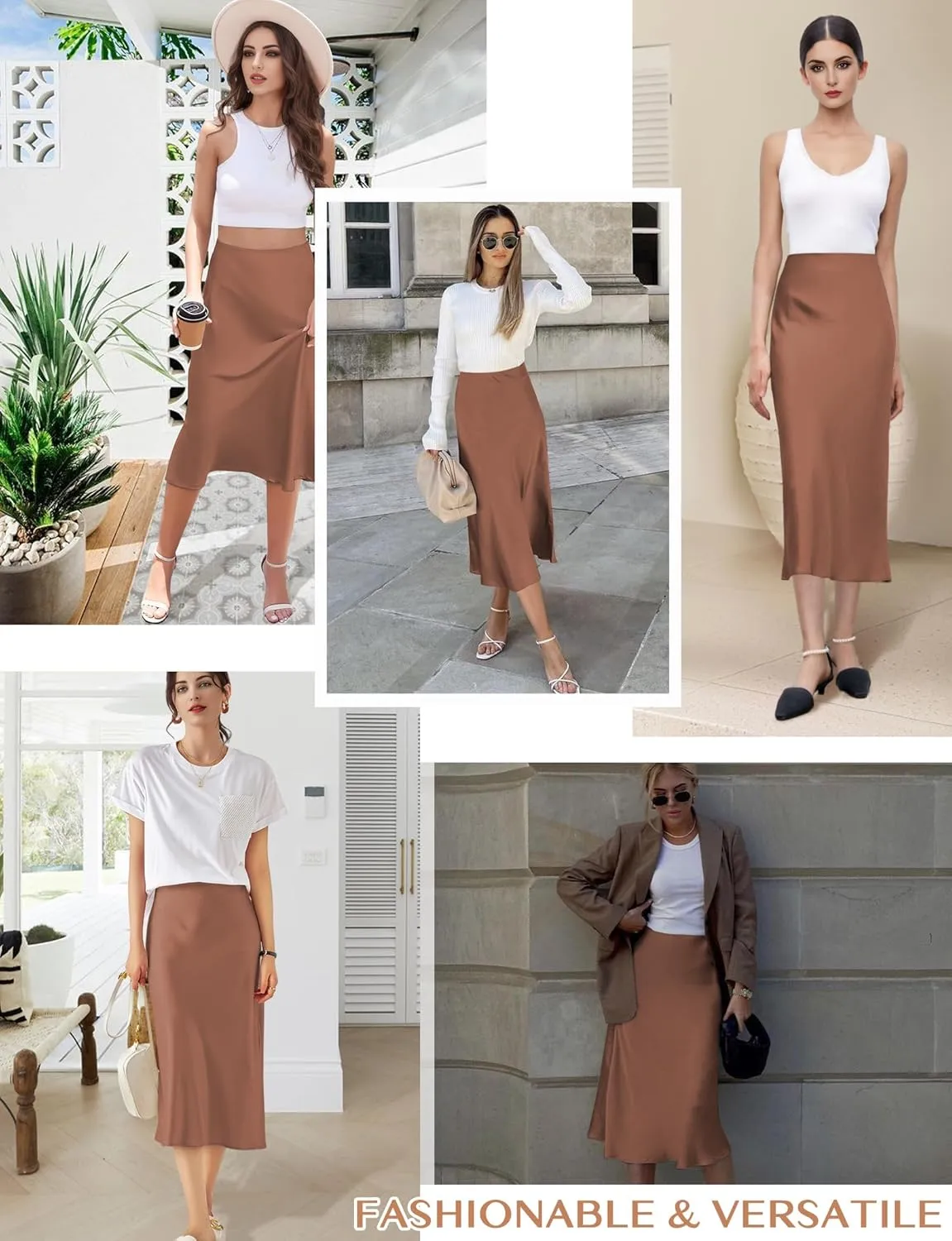 Satin Skirts for Women Trendy, High Waisted Women Silk Skirt Midi Length Elegant