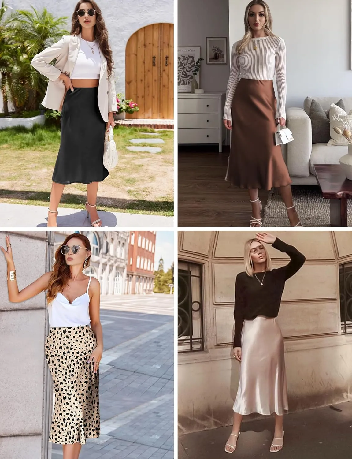 Satin Skirts for Women Trendy, High Waisted Women Silk Skirt Midi Length Elegant
