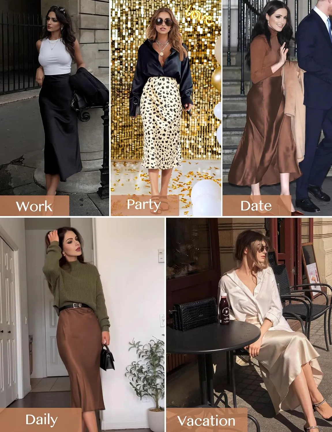 Satin Skirts for Women Trendy, High Waisted Women Silk Skirt Midi Length Elegant