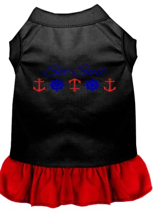 Set Sail Embroidered Dog Dress Black With Red Med (12)