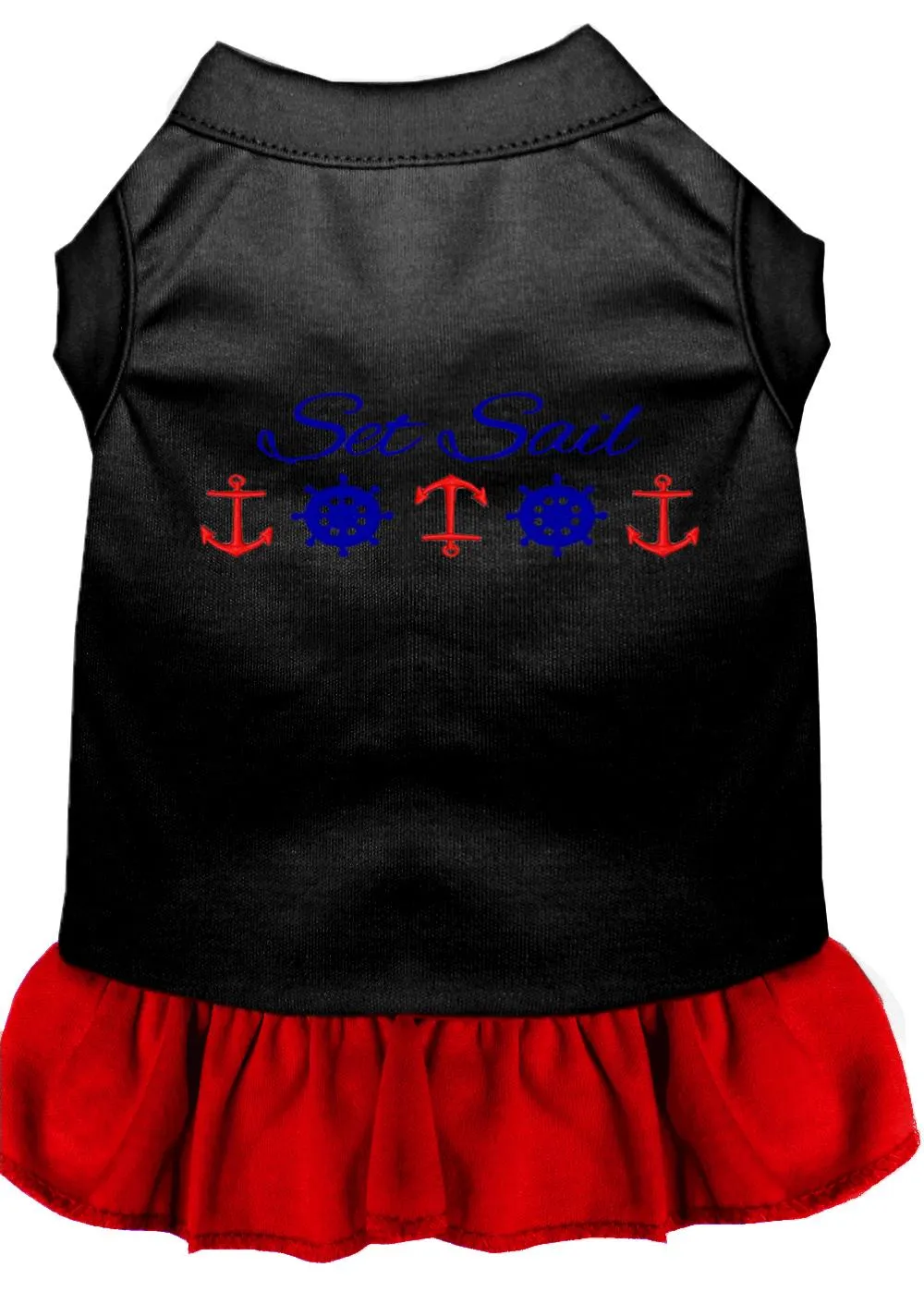 Set Sail Embroidered Dog Dress Black With Red Med (12)