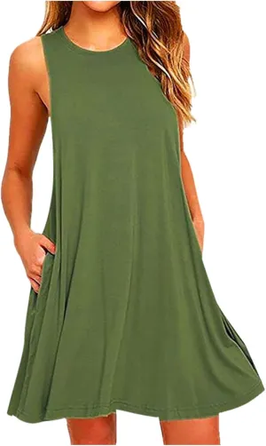 Summer Dresses for Women 2025 Tshirt Dress with Pockets Knee Length Beach Vacation Sundress Flowy Casual Tank Dress