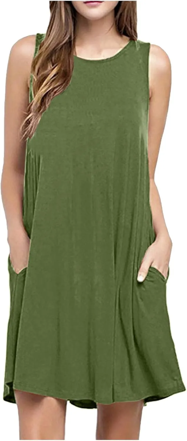 Summer Dresses for Women 2025 Tshirt Dress with Pockets Knee Length Beach Vacation Sundress Flowy Casual Tank Dress