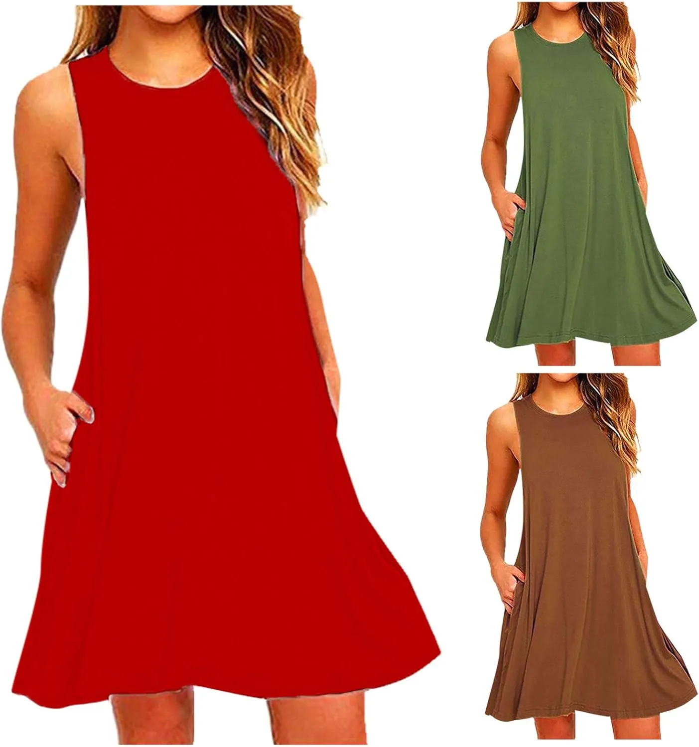 Summer Dresses for Women 2025 Tshirt Dress with Pockets Knee Length Beach Vacation Sundress Flowy Casual Tank Dress