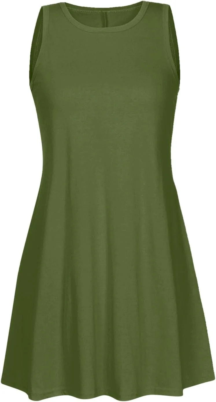 Summer Dresses for Women 2025 Tshirt Dress with Pockets Knee Length Beach Vacation Sundress Flowy Casual Tank Dress