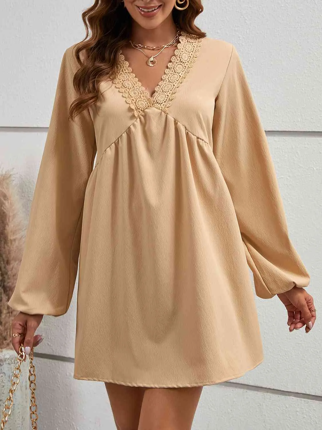 TEEK - Tan V-Neck Emily Dress