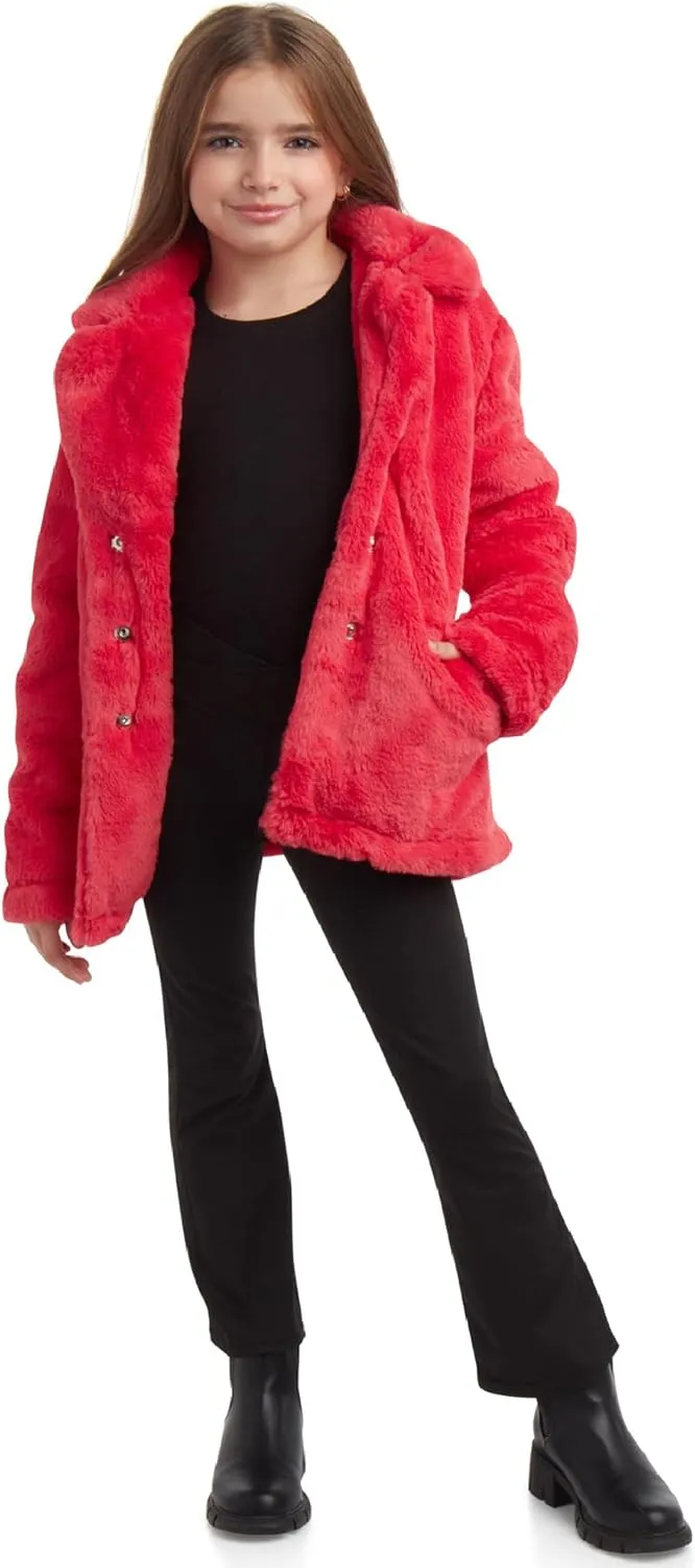 URBAN REPUBLIC Girls' Jacket- Long-Length Plush Faux Fur Teddy Overcoat