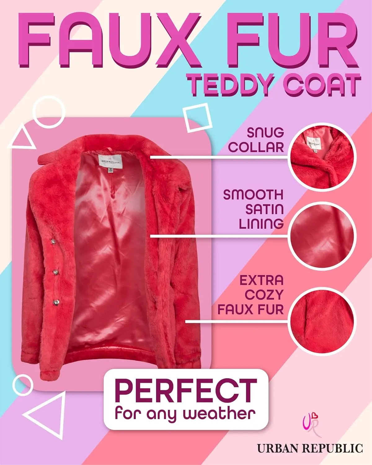 URBAN REPUBLIC Girls' Jacket- Long-Length Plush Faux Fur Teddy Overcoat