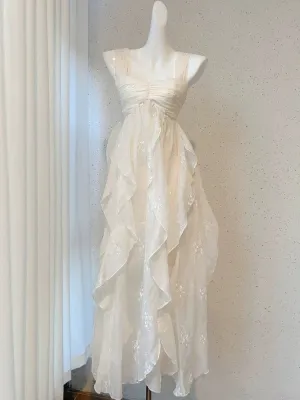 vintage princess dress birthday dress white suspender dress      S5770