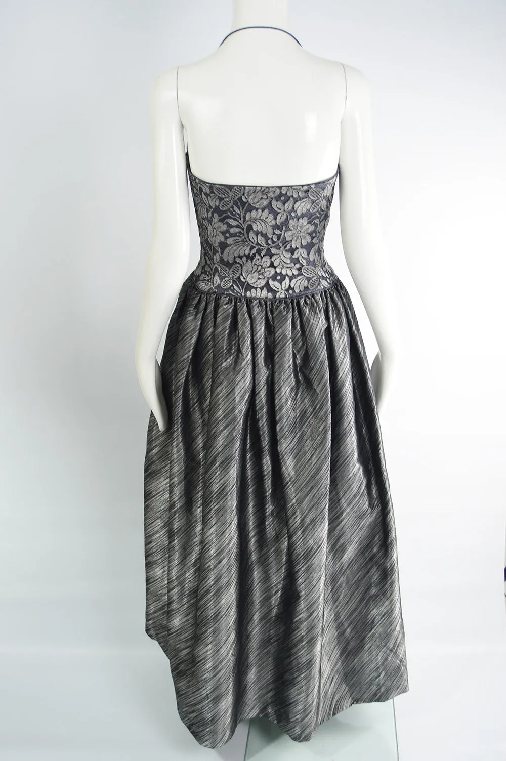 Vintage Silver Lace & Lamé Full Skirt Evening Gown