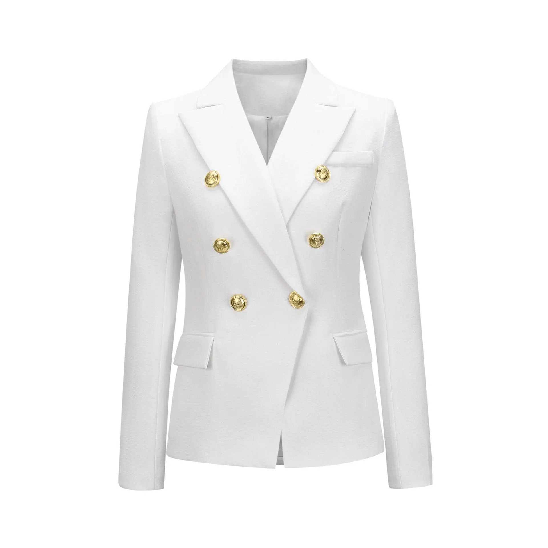 Women fashion long sleeve pockets double breasted coat