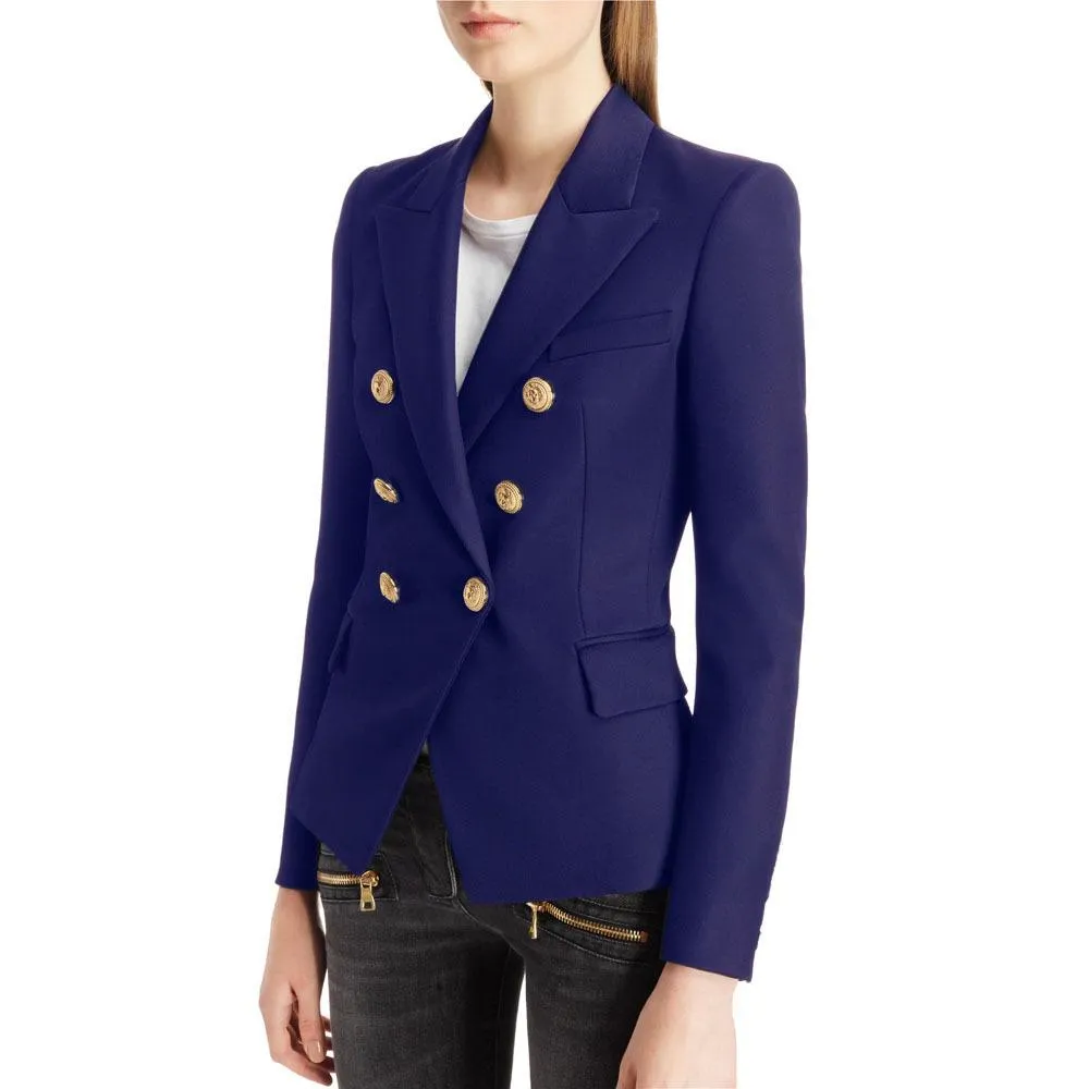 Women fashion long sleeve pockets double breasted coat