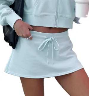 Women Y2k Sweat Mini Skirts Elastic Waist Side Slit Micro Skorts Bodycon Pencil Short Skirt with Shorts
