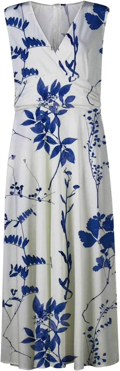 Womens Dresses Floral Print Wrap V Neck Sundresses Flowy Ruched Sleeveless Boho Dress Spring Beach Dress