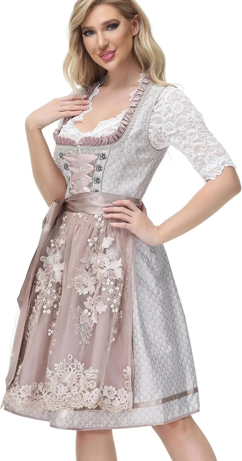 Women's German Dirndl Dress Bavarian Oktoberfest Halloween Carnival Costumes