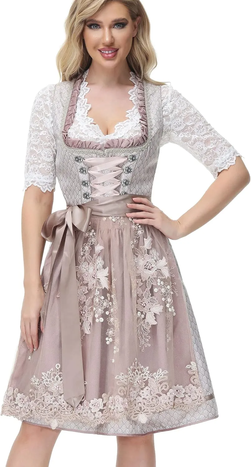 Women's German Dirndl Dress Bavarian Oktoberfest Halloween Carnival Costumes