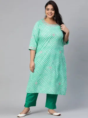 Women'S Green Leheriya Cotton Gota Patti  Straight Kurta