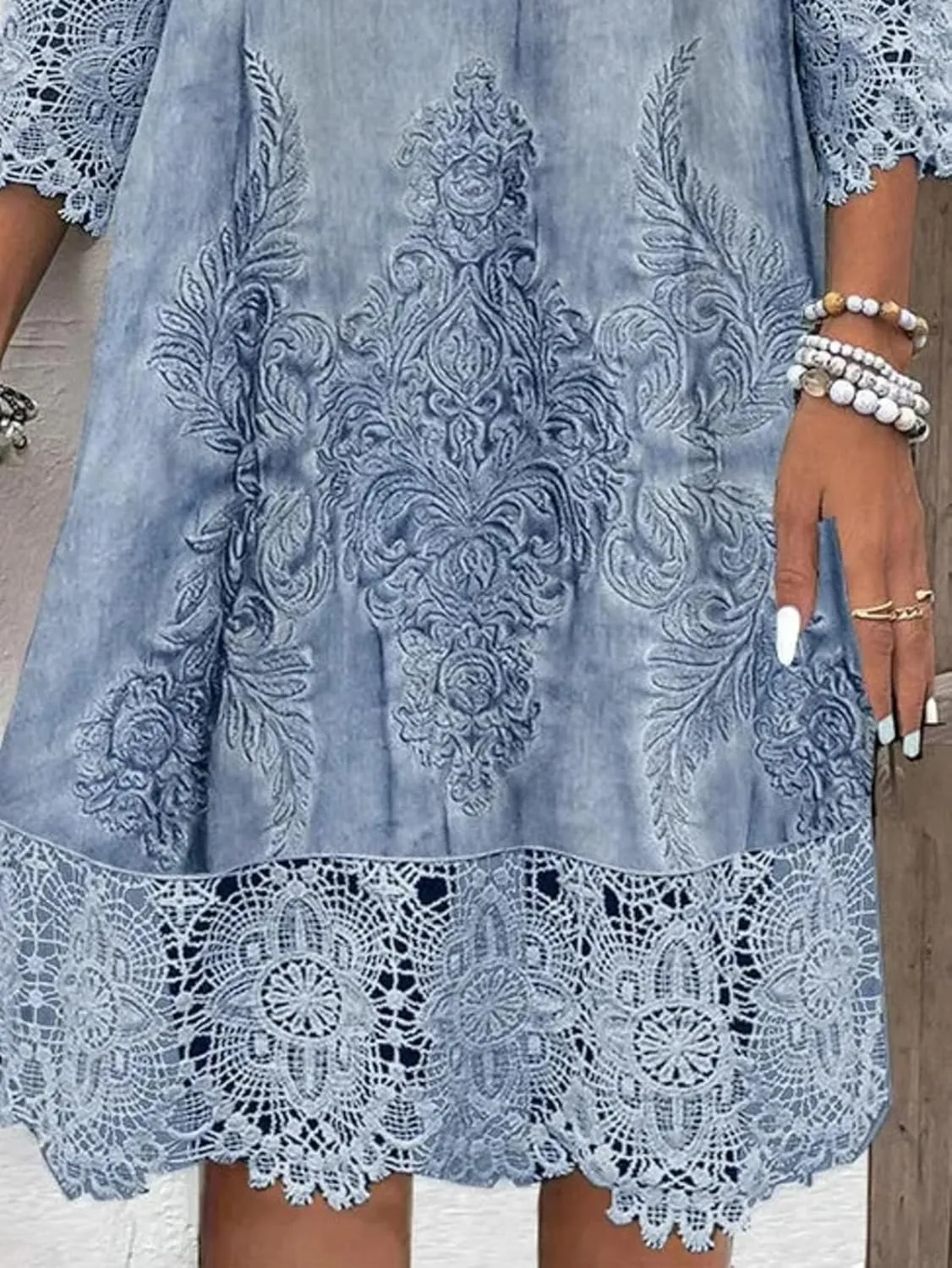 Womens Lace Dress 2025 Elegant Boho Floral Embroidery Midi Dresses Flowy Beach Vacation Wedding Guest Dressy
