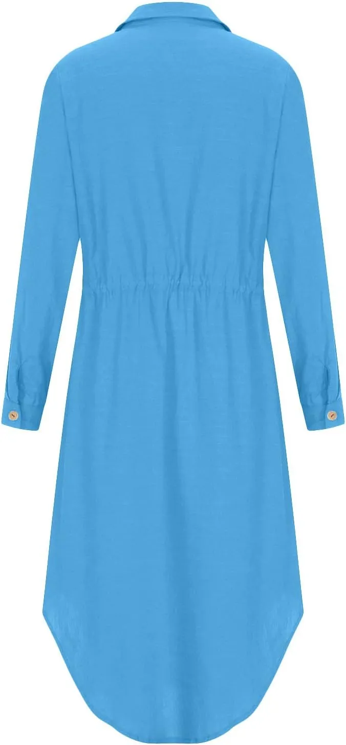 Women's Maxi Shirt Dress 2024 Spring Summer Long Sleeve Dresses Lapel V Neck A Line Flowy Elegant Party Long Dresses