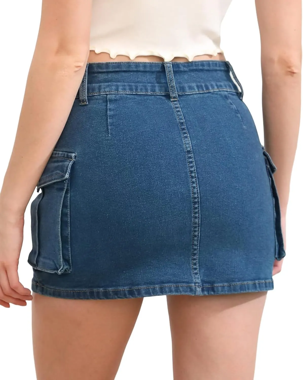 Womens Mini Cargo Skirts Y2k Low Waist Button Bodycon Denim Skirt Vintage Cute Jean Skirts with Pockets Streetwear