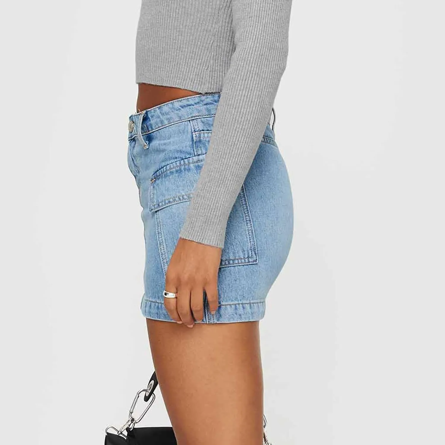 Womens Mini Cargo Skirts Y2k Low Waist Button Bodycon Denim Skirt Vintage Cute Jean Skirts with Pockets Streetwear