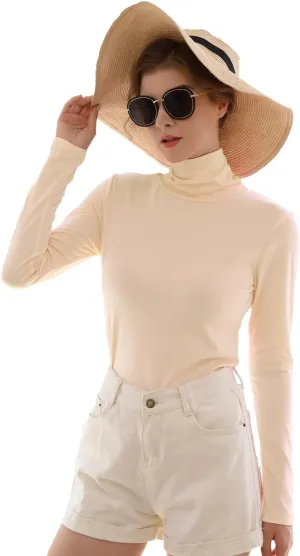 Womens Soft Cotton Long Sleeve Mock Turtleneck Shirts Tops Stretch Underscrubs Layer Tee Tops