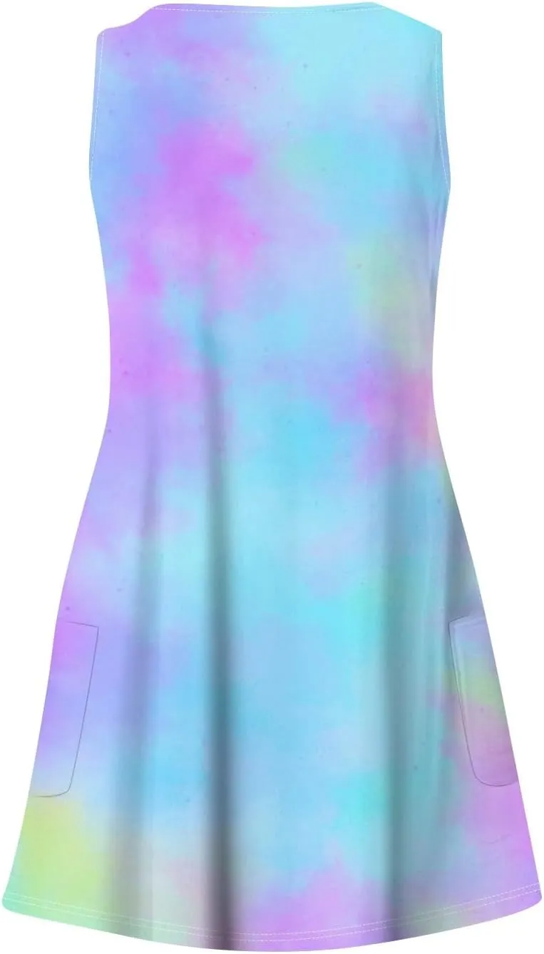 Women's Summer Dresses Casual Beach Swimsuit Coverup V Neck Sleeveless Dress with Pocket 2025 Printed Sundress