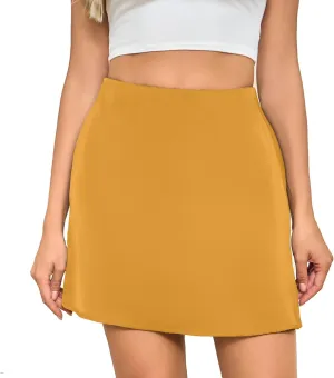 Women's Summer Satin High Elastic Waist Ruffle Wedding Party Silk Slip Mini A-Line Evening Skirt