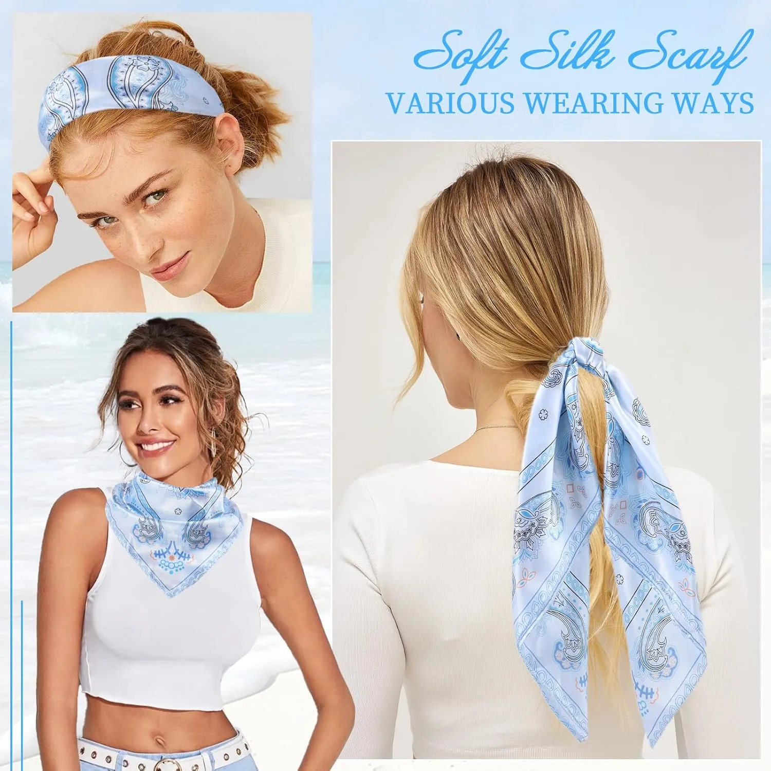 Wrap Skorts for Women, Casual Beach Mini Skirt with Silk 27" Square Scarf, Boho Beach Cover Ups for Swimwear